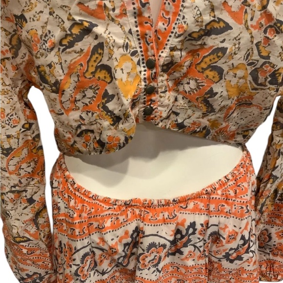 Free People orange floral mini dress size small open back long sleeve‎ - Picture 6 of 6